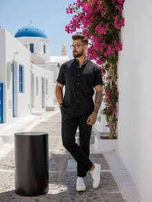 Homens Kit 2 Camisas Gola Padre Manga Curta Tecido Dunas Não Amassa Promoção Leve Elegante Verão