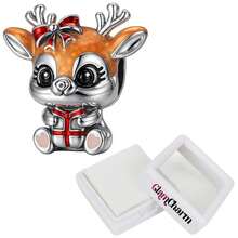 VENTDEPOT Charm Reno navidad, MXXCQ-001, 1Pza, Plata S925 Chapa, Separador, Venado, Multicolor/Plata, Caja Blanca 3x3cm. - Multicolor - Ver 2