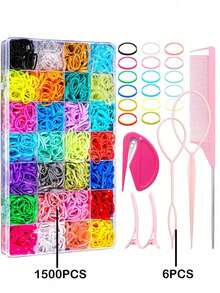 1506个随机颜色弹力发圈，28种颜色迷你柔软发圈发饰套装（女孩适用） - 彩色 - 查看 8