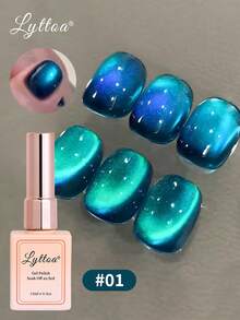 LYTTOA 15毫升磁性凝胶指甲油，可卸式半永久性全息蓝光猫眼凝胶指甲油，适合女孩新年主题