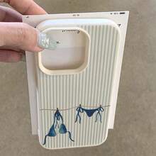 1pc TPU Material Elegant Blue Striped Bikini Pattern Phone Case Compatible With IPhone 17 Pro Max/17/16 Pro Max/15/13/12/11, S20 FE/A15/S24/A55, Redmi Note 11/Note 12/Note 13 Pro, Full Body Shockproof Soft Protective Cover - White - View 3
