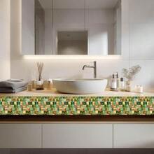 ZZXC 20Pcs Green Gold Mosaic Tile Stickers Peel And Stick Decorative Tiles Waterproof Removable Sticker Tiles Backsplash Decals For Kitchen Bathroom Stair Riser Accent Wall 4x4 Inch Not 3D - GreenGoldMosaicStickerTiles - View 7