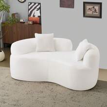 Velacasa 67" White Curved Loveseat Sofa With 2 Pillows, Boneless Curved Couch With Round Armrest, Cloud Sofa For Living Room Bedroom Small Spaces, Teddy, Modern, Compressed, No Assembly - 白色 + 泡棉 + 彈簧 + 雙人座 + 極簡主義 - 查看 2