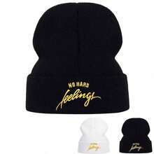 1 件男士刺绣针织帽，时尚元素，保暖帽，户外寒冷天气帽，适合秋冬季秋季服装