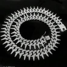 1pc Hip Hop Spiked Pet Cuban Chain, Dog Rhinestone Necklace, Metal Collar Accessory, Hip Hop Style Decor, Suitable For Daily Wear And Parties - Silver - View 12