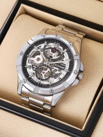 RONMAR 1枚男士休闲镂空陀飞轮自动机械表，防水，夜光，商务风格，适合学生，时尚返校季必备，价格实惠