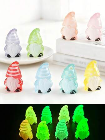 10/20个发光迷你树脂小矮人摆件，夜光可爱迷你星星、雪花、条纹图案小矮人雕像装饰品，适用于DIY仙女花园、微景观工艺、玻璃容器、盆栽植物装饰、汽车内饰配件、家居装饰、书架、客厅场景、主题派对、圣诞节、新年、情人节、婚礼、完美生日礼物（颜色随机）
