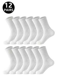 6双/12双/18双/30双/40双装黑白加厚男士冬季袜子，时尚休闲舒适，防臭，适合户外运动、跑步、健身，压缩膝袜，商务休闲度假中筒袜，秋季款