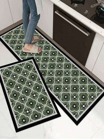 [¡¡¡CALIENTE!!!] 1 pieza Alfombra de goma suave para la cocina, alfombra de cocina de 3,5 mm de grosor, estilo europeo vintage con diseño geométrico con forma de pétalo, alfombra de cocina absorbente de agua que se puede cortar a medida para adaptarse al tamaño de la cocina, material de tela en la superficie, capa intermedia de esponja, capa inferior de goma, adecuada para alfombras de cocina, decoración de cocina, decoración de bodas, decoración del hogar, alfombras de baño, alfombras de entrada, alfombras de lavandería, pasillos, alfombras de sala de estar, etc.