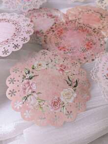 1 Pack Of 10pcs Vintage Floral Hollow Lace Trim DIY Decor For Scrapbooking, Crafting, Journaling,School Supplies,Back To School - 彩色 - 查看 4