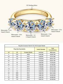 XUJIA 1pc 5-Stone Ring, Women's Round Cut Moissanite Engagement Ring, 925 Sterling Silver, D-E Color, VVS1 Clarity, 6.5mm, 6mm And 5mm Moissanite, Anniversary Wedding Band, Jewelry Gift - Yellow Gold - View 9