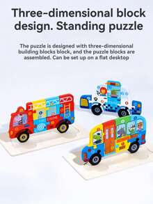 1/4/6/8/12/40片装儿童9片装木制拼图,卡通动物认知拼图套装,儿童益智玩具,恐龙、海洋动物、交通工具、昆虫系列拼图,蒙特梭利玩具,拼图游戏,儿童礼物 - 彩色 - 查看 11