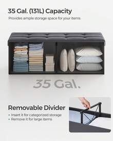 SONGMICS Storage Ottoman, 35 Gal., Storage Chest, Folding Footrest Bench, 660 Lb Load Capacity, Synthetic Leather, 38 X 110 X 38 Cm, Dark Gray - Grey - View 4
