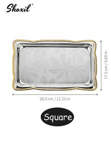 shoxil 1pc Two Tone Gold Trim Serving Platters With Tropical Leaf Pattern, Multi Shape Stainless Steel Trays, Elegant Tableware For Catering Buffet Tea Party Snack Service And Holiday Events - Tray - View 13