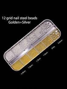 1 علبة من الخرز الدائري الذهبي والفضي متعدد الأحجام، ديكور كرات ثلاثية الأبعاد صغيرة، مستخدمة بشكل شائع من قبل فنيي الأظافر لمواد تطعيم الأظافر DIY، مناسبة لفن الأظافر المنزلي والاحترافي
