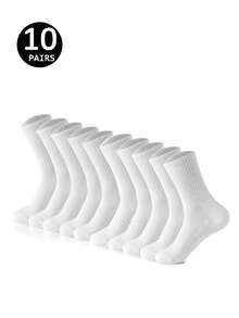 6双/12双/18双/30双/40双装黑白加厚男士冬季袜子，时尚休闲舒适，防臭，适合户外运动、跑步、健身，压缩膝袜，商务休闲度假黑白中筒袜，秋季款 - 彩色 - 查看 10