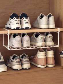 Expandable Under Cabinet Shelf,Foldable Shoe Rack, Extendable Under Shelf Storage With Removable Wire-Like Back For Pantry Cabinet, Laundry Room, Shoe Rack. Layered Partition, Shoe Rack, Hanging Basket, Storage Rack, Organizing Shoe Rack, No Drilling, Large Capacity - Multicolor - View 2