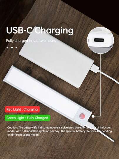 1pc LED Motion Sensor Cabinet Light, Under Counter Closet Lighting, Wireless Magnetic USB Rechargeable Kitchen Night Lights, Battery Powered Operated Verlichting Wardrobe Closets Cupboard Stairs Corridor Shelf Three s,7.87inch/11.8inch/15.7inch/19.7inch view 11