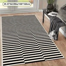 Soft Black And White Striped Carpet - Machine Washable - Suitable For Bedroom, Living Room, Office, Indoor And Outdoor Use - Perfect For Festivals And Special Occasions, Living Room Carpet - 彩色 - 查看 4