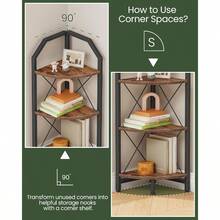 59.4" Corner Shelf 5-Tier Industrial Corner Bookshelf Corner Storage Stand Plant Stand Display Shelf Bookcase For Bedroom Living Room Home Office Rustic Brown And Black TCJ10BF - 鄉村棕色和黑色+3層 - 查看 3