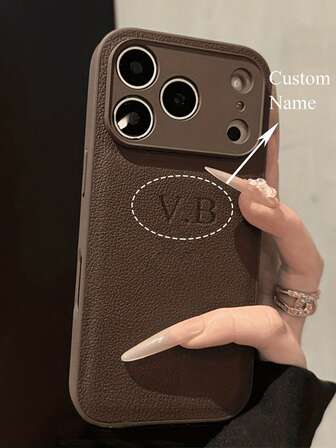 Funda de teléfono de cuero sintético personalizada con iniciales y nombre compatible con iPhone 17, 16, 15, 14, 13, 12, 11 Pro Max Plus 17 Pro, con protección contra golpes