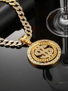 1件嘻哈旋转美元符号吊坠项链，配20英寸链 - 金色锌合金男士首饰，派对/音乐节礼物，全年佩戴，派对配饰，首饰，奢华光泽饰面 - 可旋轉美金吊墜項鍊 - 查看 10