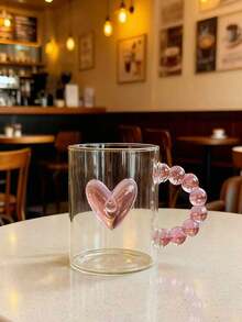 1pc Pink Bow Princess Glass Cup With Handle, Butterfly Decor Juice/Milk Cup, Ins Style Drinking Water Cup, New High-Quality Butterfly Wine/Coffee/Tea Cup, Lovely Couple Gift Cup