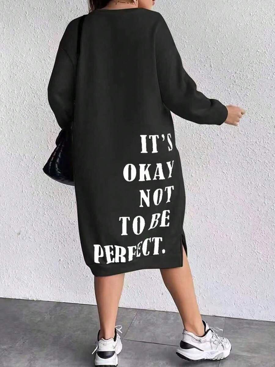 Valentine's Day Plus Size Women's Spring And Summer Fashion Letter Print Long Sleeve Loose Casual Straight Sweatshirt Dress