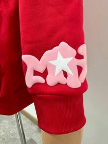 Y2K Retro Star And Letter Printed Zipper Hoodies,Spring Autumn Harajuku Y2K Women And Men Fashion Hip Hop Long Sleeve Hooded ,Avant-Garde - Street Casual Spring/Fall Loose Zipper Pocket Patched,Autumn And Winter Gothic Coat - 紅色 - 查看 5