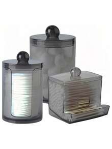 3 PiecesSwab Storage Box Bathroom Container, 10/7 Oz Ball/Swab Dispenser, Apothecary Jar With Lid, For Organizing And Storing