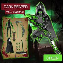 Red, Green, Silver 3D Printed Movable Jointed Dark Grim Reaper Figure With Cloak And Base, Assembling Toy