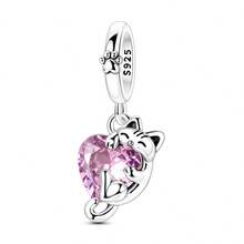 925 Sterling Silver Cute Heart-Stealing Cat Charm Pendant Fit Original Bracelet Necklace DIY Charms Fine Jewellery Friend Birthday Gifts - Silver - View 8
