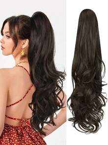 Hair Ponytail Extension Claw Clip In Ponytail Hair Extensions Pony Tail Extensions Natural Wavy Synthetic Curly Hairpiece Dark Brown For Women - Multicolor - View 15