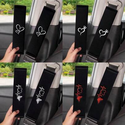 2 st broderade axelkuddar i bilen, axelskydd för säkerhetsbälten, bekväma för förare och passagerare året runt, slitstarka tillbehör till säkerhetsbälten, lämpliga som alla hjärtans dag-present, tillbehör till bilens interiör