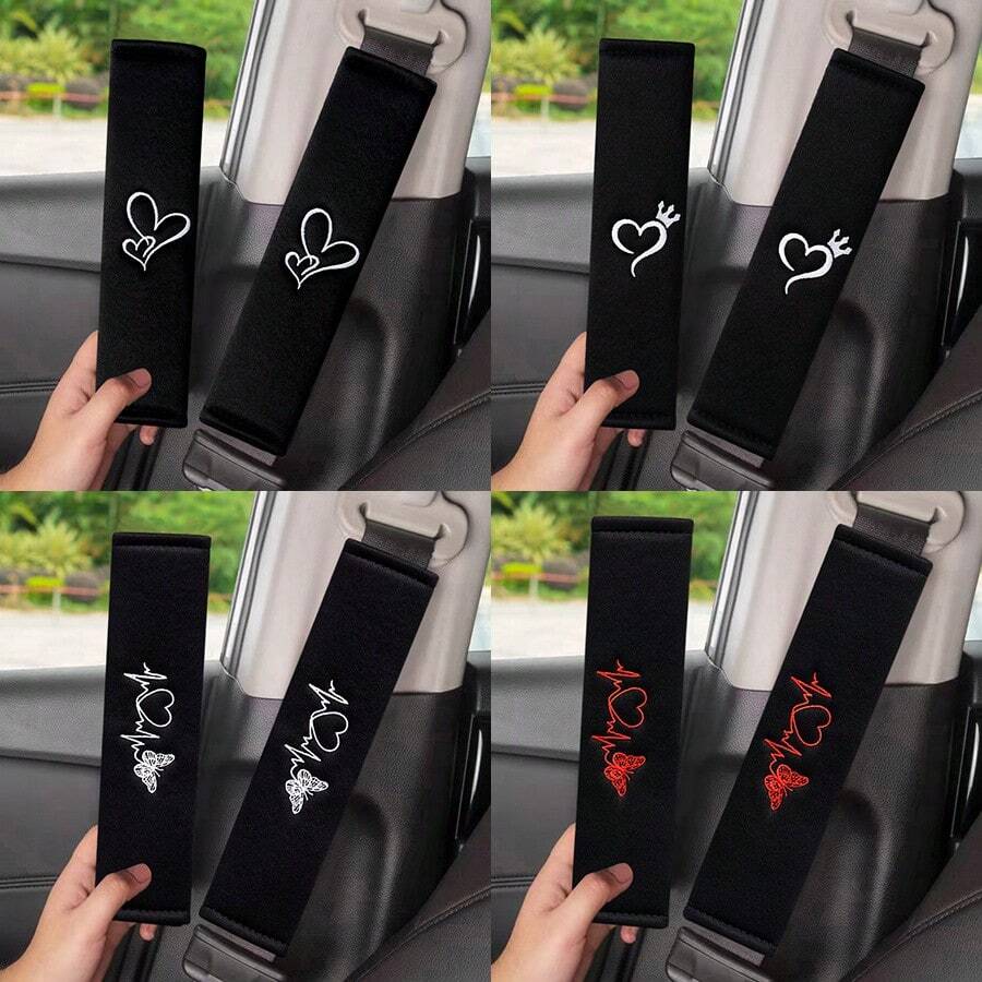 2 件汽车刺绣肩垫，安全带肩套，四季皆宜，驾驶员和乘客均可舒适使用，耐用安全带配件，适合情人节礼物，汽车内饰配件