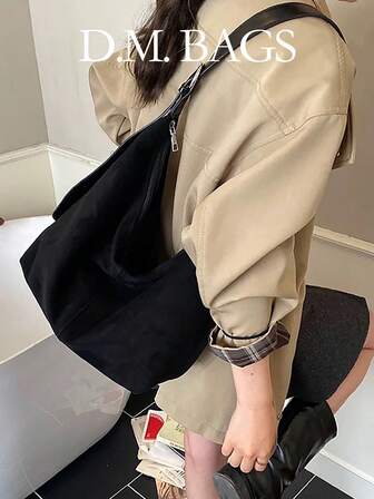 1pc New Fashion Large Capacity Casual Versatile Winter Deer Velvet Shoulder Bag, Adjustable Strap, Handbag & Crossbody, Elegant Style, High-Quality Solid Color, Suitable For Office Ladies, College Students, Daily Use