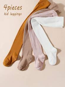 4 Pairs Girls' Simple Solid Color Tight Leggings, Suitable For Children To Pair With School Uniforms, All Season Tights - Multicolor - View 10