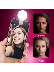 1个白色/粉色便携式LED自拍环形灯，USB充电，便携式照明，美颜光环灯，直播夹灯，仙女灯，台灯，LED灯，夜灯，照明，吊灯，阅读灯，房间LED灯，适合露营，房间装饰