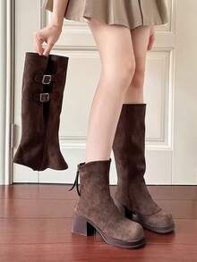 新款女士冬季短靴，可拆卸长靴，厚底粗跟，适合娇小身材