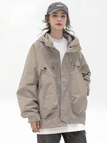 女士防风夹克，防水轻便宽松户外外套，长袖连帽，春季服装