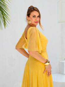 Lilian Long Party Dress With Glitter - Gold - View 7
