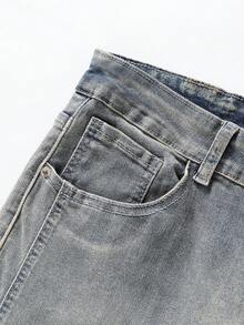 Street Style Casual Flared Jeans, Distressed Wash Finish, Flare Leg Design, Versatile All-Match Straight Leg Casual Pants With Button & Zipper, Suitable As Gift For Husband Or Boyfriend