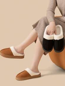 1 Pairs (Women's & Men's) Cozy Plush-Lined Suede Winter Slippers-Warm, Non-Slip, Earth-Tone Open-Toe Home Shoes For Cold Season, Comfortable Indoor/Outdoor Use, Perfect For Family Daily Wear & Holiday Gifts Insulation,Galentines,Puppy,Carnival,Party Decorations,Shoe,Spring Summer Picks,Brides Maid Gifts,Room,Bedroom Decor,Beach,Travel,For Men,For Women,Vacation,Women's Day,Travel Essentials,Wedding Favours,Y2k,Bedroom,Car Accessories Women,Kitchen Decor,Cute Stuff - Multicolor - View 2