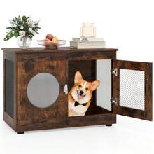 2-In-1 Dog Crate End Table - Rustic Brown, 88lbs Capacity, Farmhouse Style, 32.5"X18.5"X23.5" - 棕色 - 查看 2