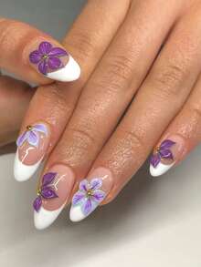 24 قطعة ملصقات أظافر جل ثلاثية الأبعاد بشكل اللوز، زينة أظافر بأزهار اللؤلؤ، أظافر أكريليك فرنسية للضغط، مجموعة أظافر مزيفة بشكل اللوز مثالية للتركيب، تشمل: 1 قطعة جيلي جل و 1 قطعة ملف أظافر، مناكير بالأرجواني يجعل أطراف أصابعك تلمع بجمال، مناسبة للحفلات والرقص والاستخدام اليومي - الأرجواني - مشاهدة 2