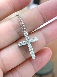 1pc Cross Zirconia Pendant Necklace Women Gold Plated Chain Necklace Jewelry Party Couple Anniversary Gift For Girlfriend Lover Friend