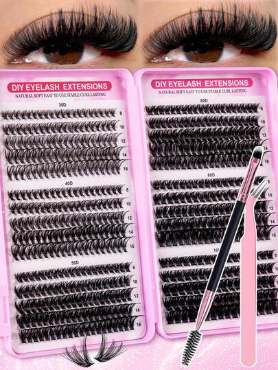 570/540pcs Cluster Fake Eyelashes Set, 30D/40D/50D/60D/80D/100D Mixed Synthetic Short Fur Mink Lashes, 0.07mm Curl, 9-16mm Length, Includes Natural Lashes, 3D Russian Curly For Beginners, Reusable Home Use Lash Clusters,Eye Lash Clusters,Individual Eyelashes,Lashes,Fake Lashes,Suitable For Travel, Daily Wear For Beginners, Weddings, Dates, Parties, Festivals, Very Suitable For Christmas/Halloween/Gift Eyelash Bundles