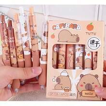 1pc Cute Retractable Capybara Pen, 0.5mm Black Ink Cartoon Capybara Ballpoint Pen With Soft Grip, Beautiful Office & School Supplies, Large Capacity Multi-Layer Pencil Case, Perfect Gift For Back To School And Christmas