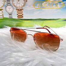 Vintage Fashion Aviator Sunglasses For Women And Men, Unisex, With Metal Frame, UV 400 Lens - 棕色 - 查看 3