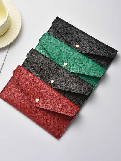 荔枝纹钱包 - 超薄轻巧大容量可折叠信封式按扣钱包，女士现金卡包，旅行必备收纳包（深棕色/红色/绿色/黑色），日常配饰 | 简约设计 | 时尚